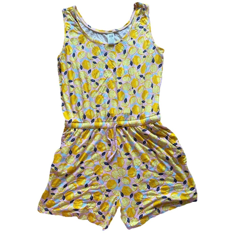 Alex's Lemonade Stand Sz M Romper Lemons Pockets Stretch Drawstring Waist